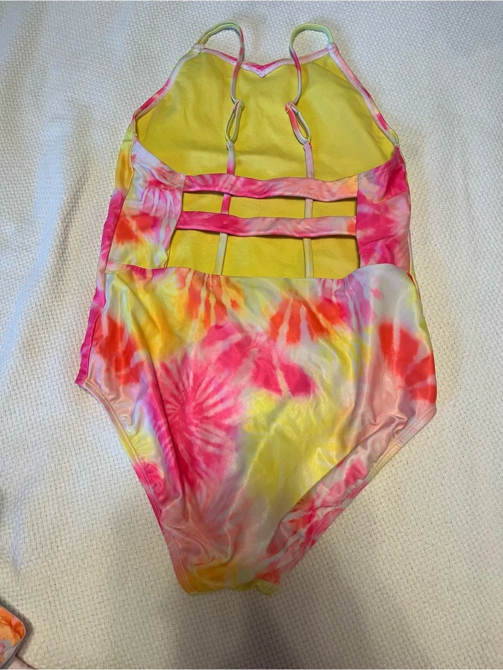 Justice Kids One Piece Swimsuit - Pink, Yellow, Orange Tie-Dye